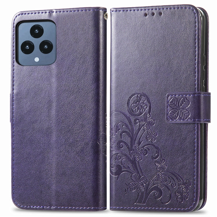 For T-Mobile REVVL 6 5G Four-leaf Clasp Embossed Buckle Leather Phone Case(Purple) - More Brand by buy2fix | Online Shopping UK | buy2fix