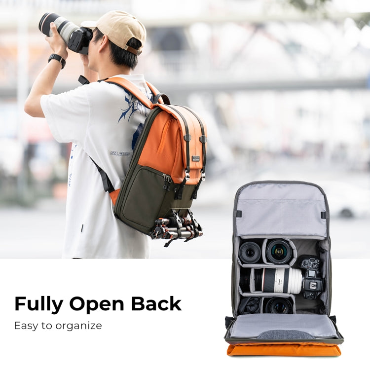 K&F CONCEPT KF13.087AV1 Photography Backpack Light Large Capacity Camera Case Bag with Rain Cover(Orange) - Camera Accessories by K&F | Online Shopping UK | buy2fix