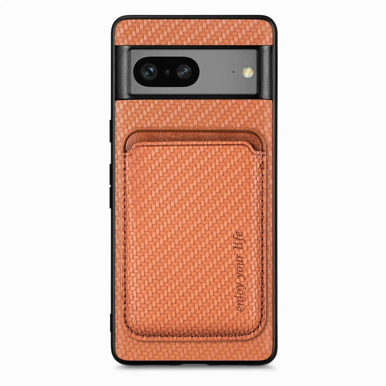 For Google Pixel 7 Carbon Fiber Leather Card Magsafe Phone Case(Brown) - Google Cases by buy2fix | Online Shopping UK | buy2fix