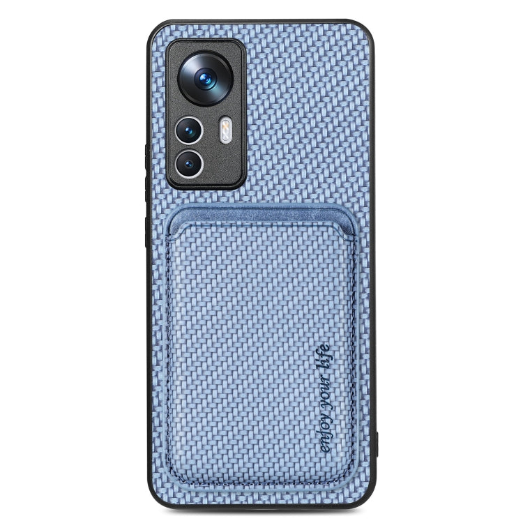 For Xiaomi 12T Carbon Fiber Leather Card Magsafe Phone Case(Blue) - Xiaomi Cases by buy2fix | Online Shopping UK | buy2fix