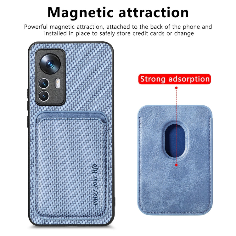 For Xiaomi 12T Carbon Fiber Leather Card Magsafe Phone Case(Blue) - Xiaomi Cases by buy2fix | Online Shopping UK | buy2fix