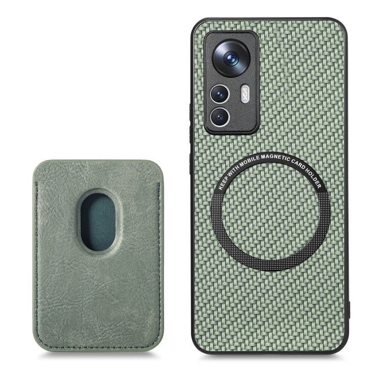 For Xiaomi 12T Carbon Fiber Leather Card Magsafe Phone Case(Green) - Xiaomi Cases by buy2fix | Online Shopping UK | buy2fix