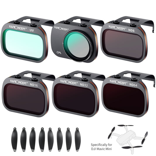 K&F CONCEPT SKU.1865 CPL+UV+ND8+ND16+ND32+ND64 Camera Len Filter Set with Propeller Blade for DJI Mavic Mini 1 / Mini 2 / SE Drone - Camera Accessories by K&F | Online Shopping UK | buy2fix