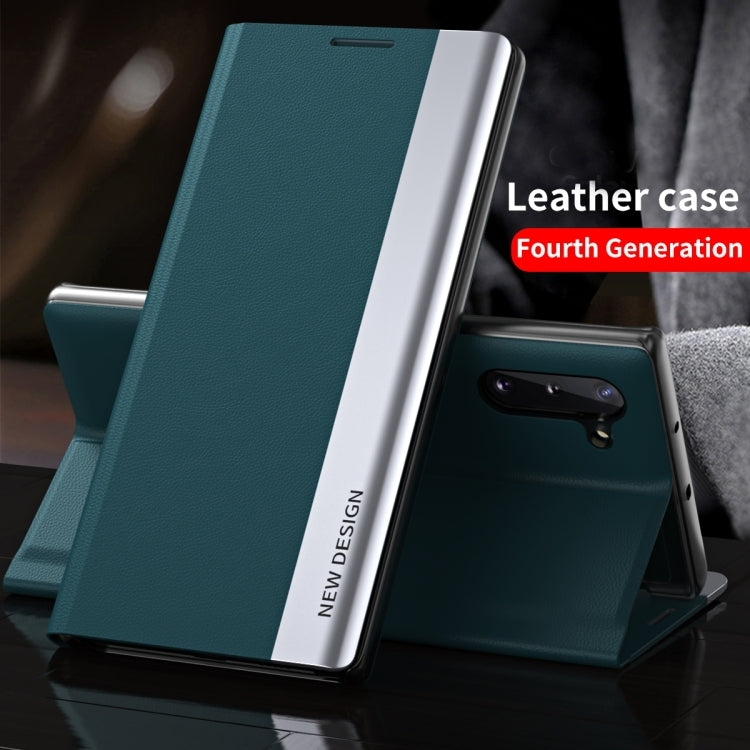 For Samsung Galaxy S23 Ultra 5G Side Electroplated Adsorption Leather Phone Case(Green) - Galaxy S23 Ultra 5G Cases by buy2fix | Online Shopping UK | buy2fix
