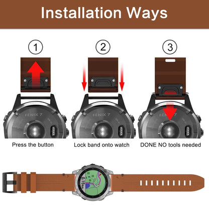 For Garmin Fenix 7 Sapphire Solar 22mm Leather Steel Buckle Watch Band (Light Brown) - Watch Bands by buy2fix | Online Shopping UK | buy2fix