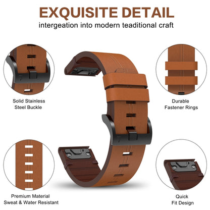 For Garmin Forerunner 955 22mm Leather Steel Buckle Watch Band(Brown) - Watch Bands by buy2fix | Online Shopping UK | buy2fix