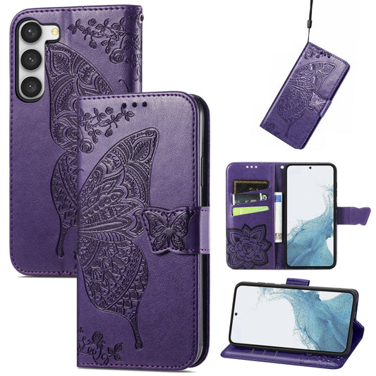 For Samsung Galaxy S23 Ultra 5G Butterfly Love Flower Embossed Leather Phone Case(Purple) - Galaxy S23 Ultra 5G Cases by buy2fix | Online Shopping UK | buy2fix