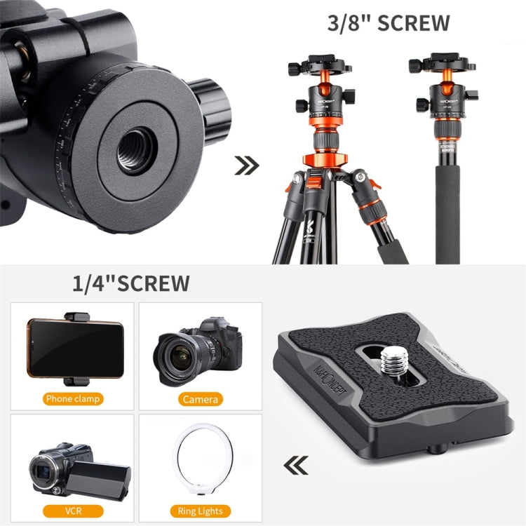 K&F CONCEPT KF31.023V3 360 Degree Rotating Panoramic Metal Tripod Ball Head with 1/4 Inch Quick Release Plate - Camera Accessories by K&F | Online Shopping UK | buy2fix