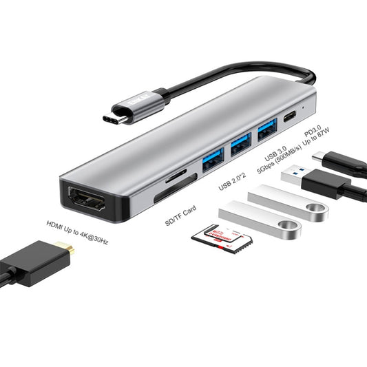 ENKAY Hat-Prince 7 in 1 Type-C to 4K HDMI Docking Station Adapter PD Quick Charge Hub SD/TF Card Reader - Computer & Networking by ENKAY | Online Shopping UK | buy2fix