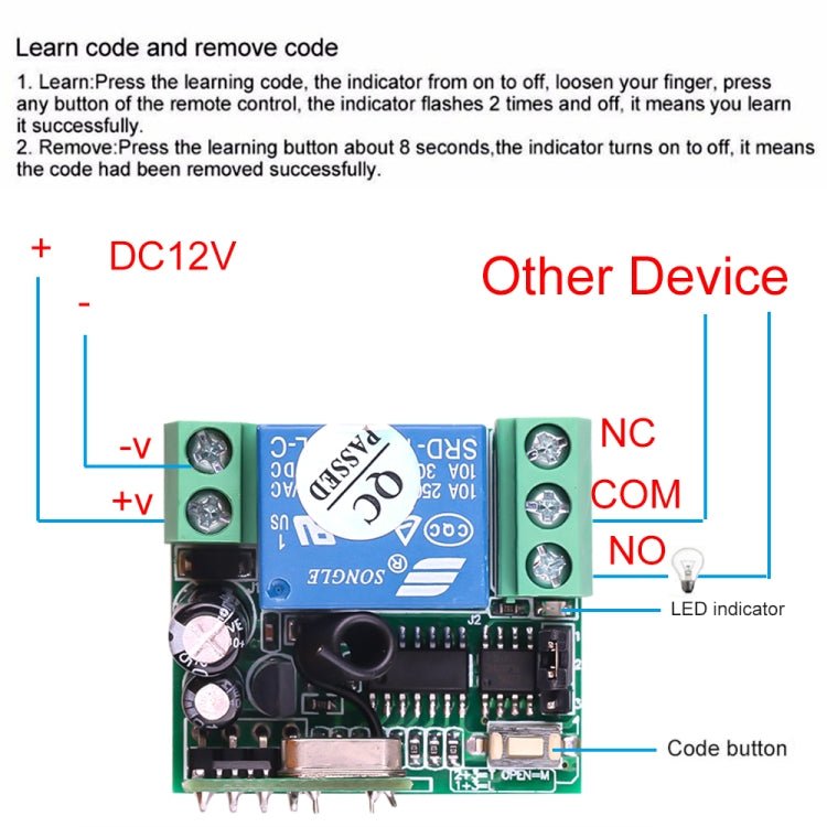 12V 10A RF Wireless Remote Control Switch 1CH Relay Receiver - Consumer Electronics by buy2fix | Online Shopping UK | buy2fix