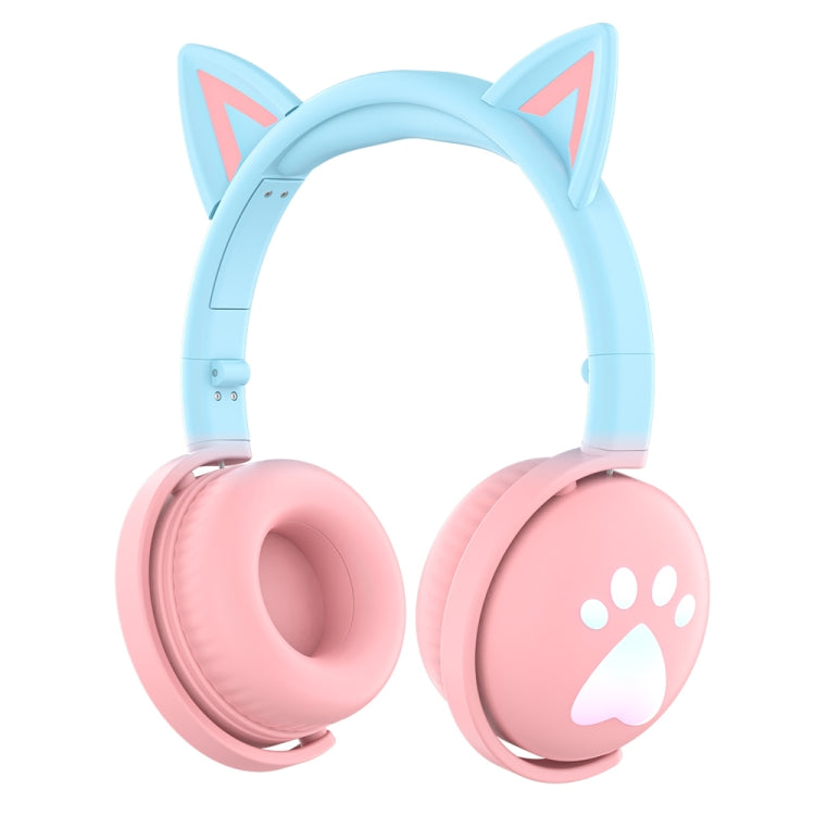 KE28 RGB Cute Cat Ears Bluetooth Wireless Music Headset with Detachable Mic(Pink+Blue) - Apple Accessories by buy2fix | Online Shopping UK | buy2fix