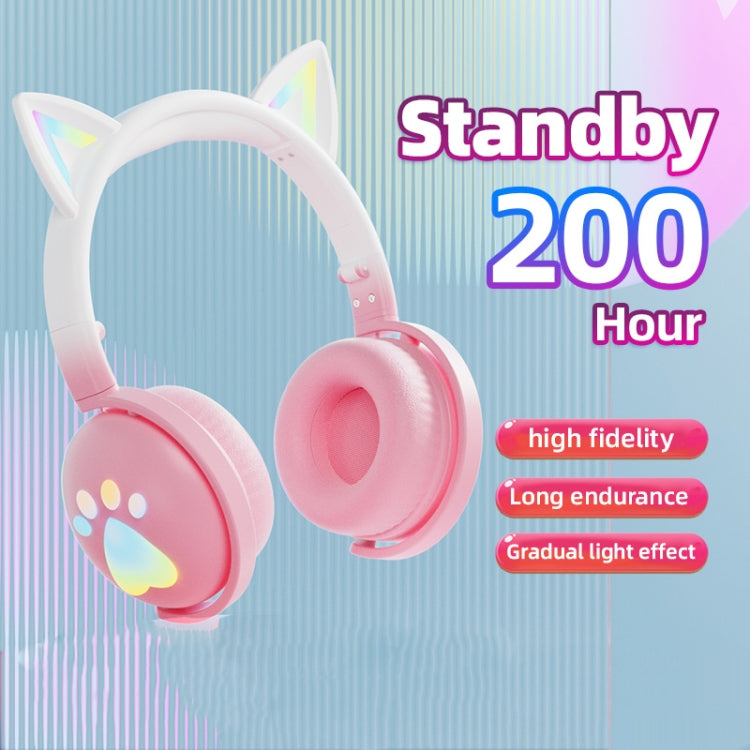 KE28 RGB Cute Cat Ears Bluetooth Wireless Music Headset with Detachable Mic(Pink+Blue) - Apple Accessories by buy2fix | Online Shopping UK | buy2fix