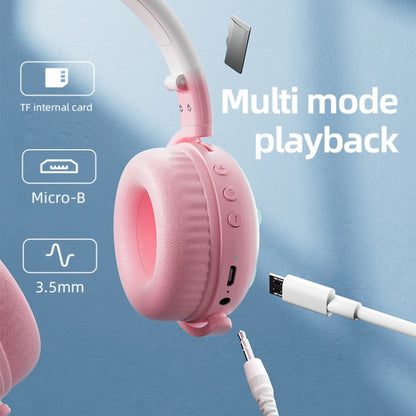 KE28 RGB Cute Cat Ears Bluetooth Wireless Music Headset with Detachable Mic(Pinple) - Apple Accessories by buy2fix | Online Shopping UK | buy2fix