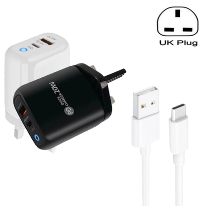 PD04 Type-C + USB Mobile Phone Charger with USB to Type-C Cable, UK Plug(White) -  by buy2fix | Online Shopping UK | buy2fix