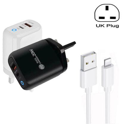 PD04 Type-C + USB Mobile Phone Charger with USB to 8 Pin Cable, UK Plug(Black) - USB Charger by buy2fix | Online Shopping UK | buy2fix