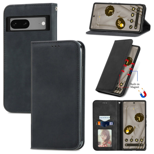 For Google Pixel 7A Retro Skin Feel Magnetic Flip Leather Phone Case(Black) - Google Cases by buy2fix | Online Shopping UK | buy2fix