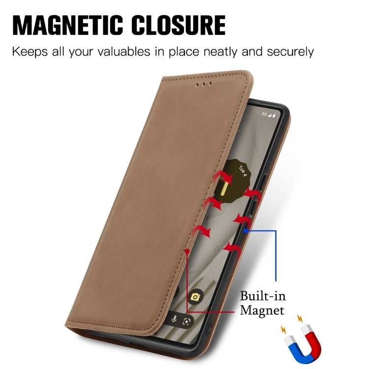 For Google Pixel 7A Retro Skin Feel Magnetic Flip Leather Phone Case(Brown) - Google Cases by buy2fix | Online Shopping UK | buy2fix