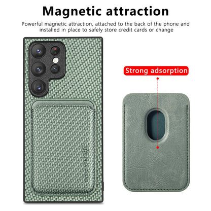 For Samsung Galaxy S22 Ultra 5G Carbon Fiber Leather Card Magsafe Magnetic Phone Case(Green) - Galaxy S22 Ultra 5G Cases by buy2fix | Online Shopping UK | buy2fix