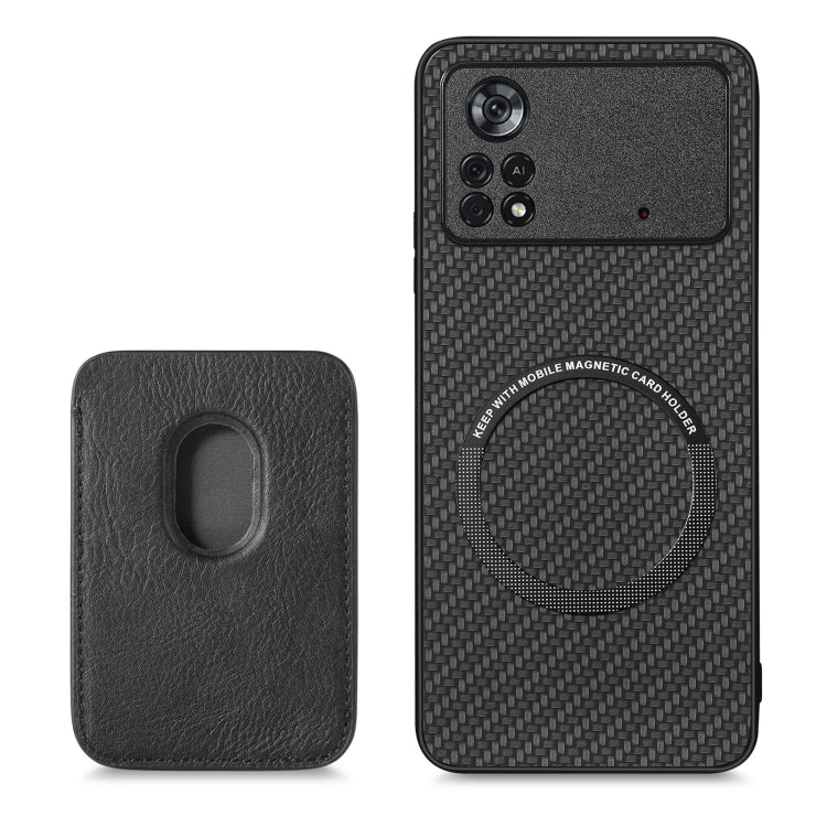 For Xiaomi Poco X4 Pro 5G Carbon Fiber Leather Card Magsafe Magnetic Phone Case(Black) - Poco X4 Pro 5G Cases by buy2fix | Online Shopping UK | buy2fix