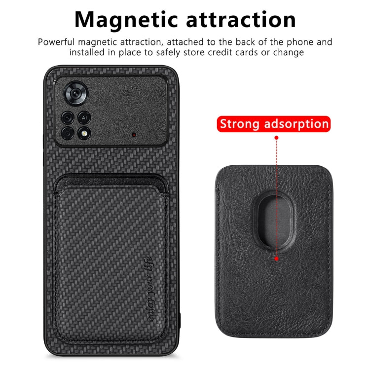 For Xiaomi Poco X4 Pro 5G Carbon Fiber Leather Card Magsafe Magnetic Phone Case(Black) - Poco X4 Pro 5G Cases by buy2fix | Online Shopping UK | buy2fix