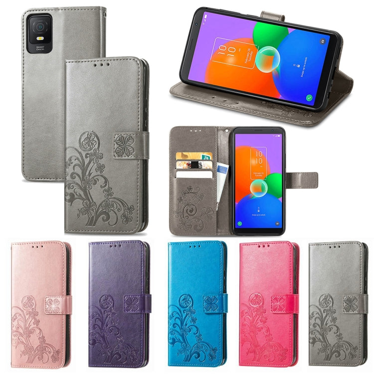 For TCL 403 Four-leaf Clasp Embossed Buckle Leather Phone Case(Purple) - More Brand by buy2fix | Online Shopping UK | buy2fix