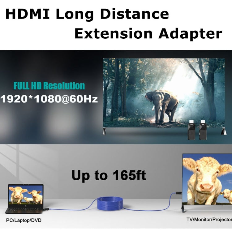 HDMI Extender 165ft Audio Video 1080P Over Cat5 Cat6 Ethernet Cable Transmit Lossless Signal HDMI Long Distance Extension Adapter - Adapter by buy2fix | Online Shopping UK | buy2fix