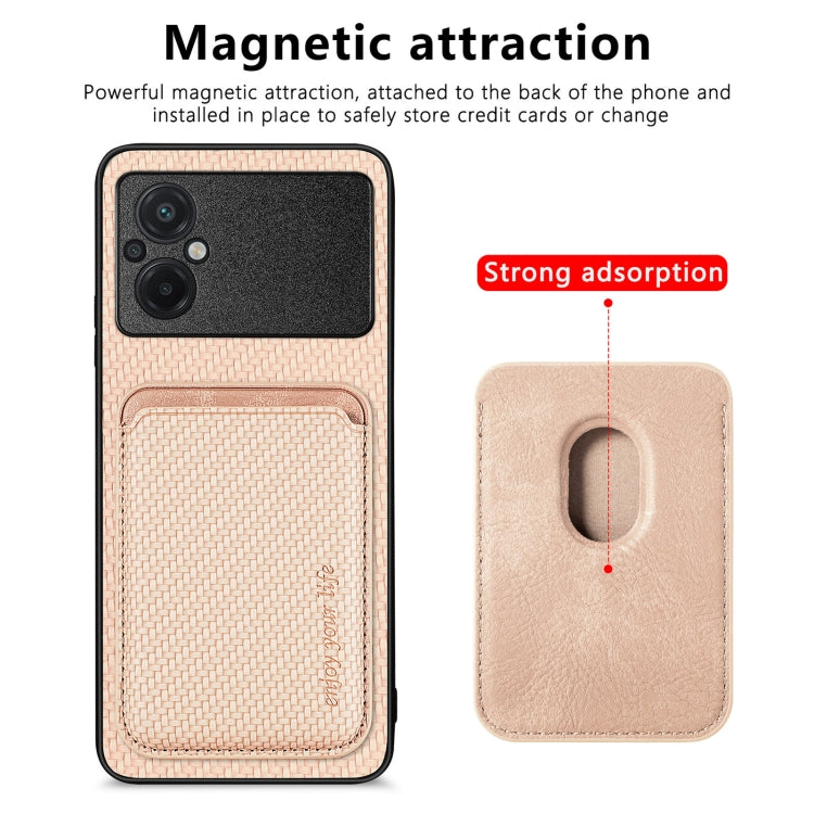 For Xiaomi POCO M5 4G Carbon Fiber Leather Card Magsafe Phone Case(Khaki) - Xiaomi Cases by buy2fix | Online Shopping UK | buy2fix