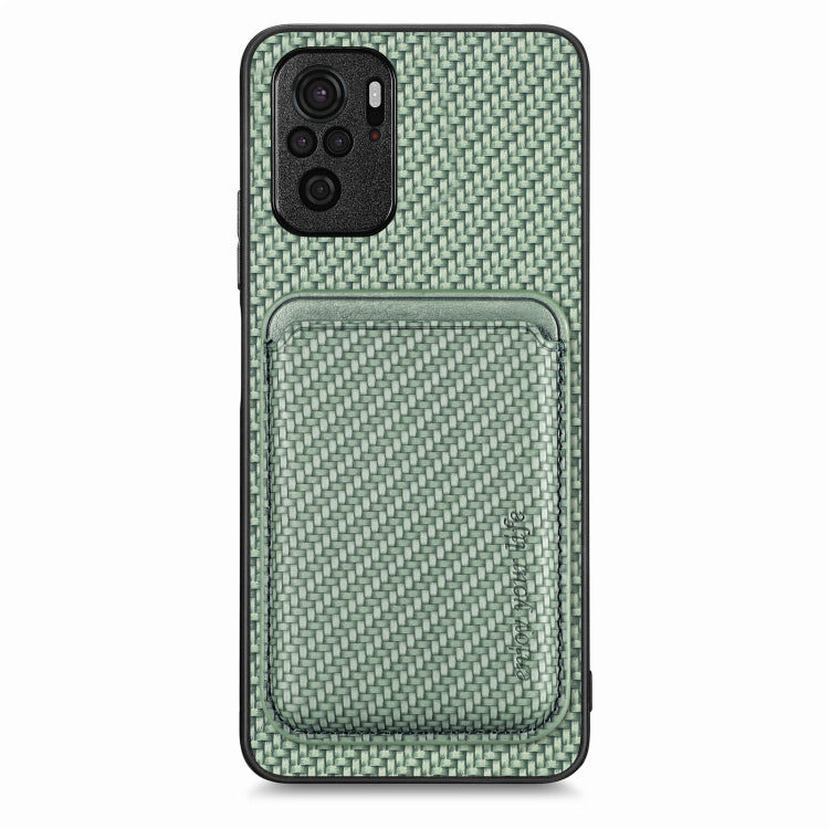 For Redmi Note 10 4G Carbon Fiber Leather Card Magsafe Phone Case(Green) - Xiaomi Cases by buy2fix | Online Shopping UK | buy2fix