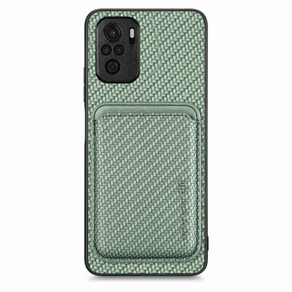 For Redmi Note 10 4G Carbon Fiber Leather Card Magsafe Phone Case(Green) - Xiaomi Cases by buy2fix | Online Shopping UK | buy2fix