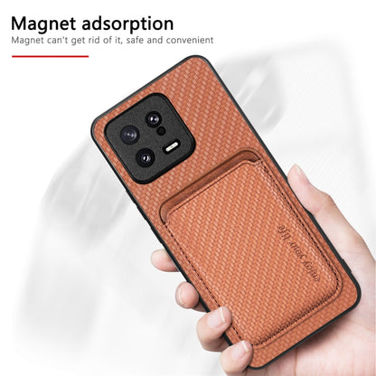 For Redmi Note 10 4G Carbon Fiber Leather Card Magsafe Phone Case(Khaki) - Xiaomi Cases by buy2fix | Online Shopping UK | buy2fix