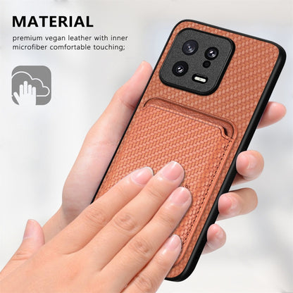 For Redmi Note 10 4G Carbon Fiber Leather Card Magsafe Phone Case(Khaki) - Xiaomi Cases by buy2fix | Online Shopping UK | buy2fix