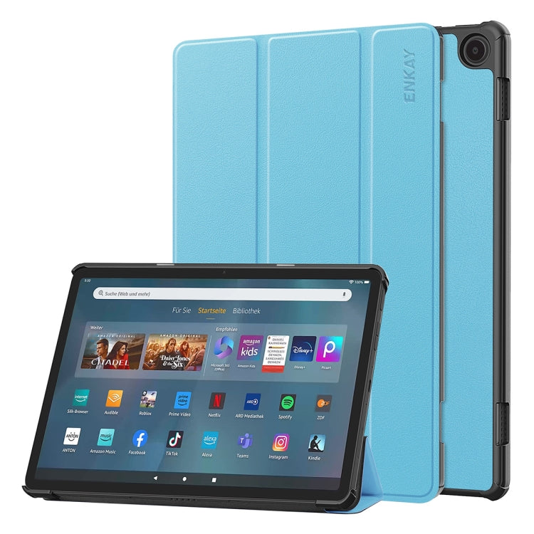 For Amazon Fire Max 11 ENKAY Tri-fold Custer Texture Leather Smart Tablet Case(Light Blue) - Amazon by ENKAY | Online Shopping UK | buy2fix