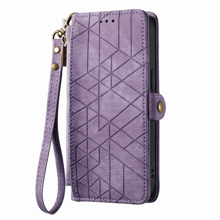 For iPhone 11 Pro Max Geometric Zipper Wallet Side Buckle Leather Phone Case(Purple) - iPhone 11 Pro Max Cases by buy2fix | Online Shopping UK | buy2fix
