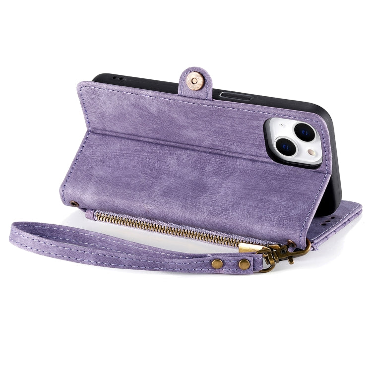 For iPhone 15 Pro Max Geometric Zipper Wallet Side Buckle Leather Phone Case(Purple) - iPhone 15 Pro Max Cases by buy2fix | Online Shopping UK | buy2fix