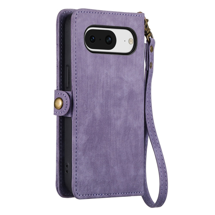 For Google Pixel 8 Pro Geometric Zipper Wallet Side Buckle Leather Phone Case(Purple) - Google Cases by buy2fix | Online Shopping UK | buy2fix