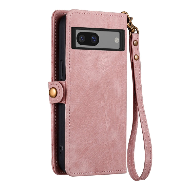 For Google Pixel 6A Geometric Zipper Wallet Side Buckle Leather Phone Case(Pink) - Google Cases by buy2fix | Online Shopping UK | buy2fix