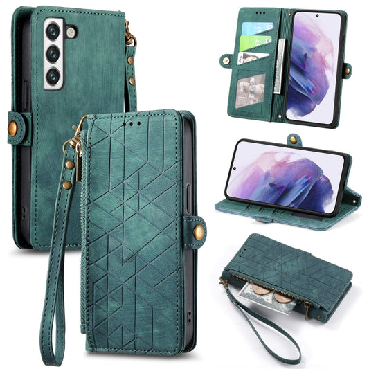 For Samsung Galaxy S22 Ultra 5G Geometric Zipper Wallet Side Buckle Leather Phone Case(Green) - Galaxy S22 Ultra 5G Cases by buy2fix | Online Shopping UK | buy2fix