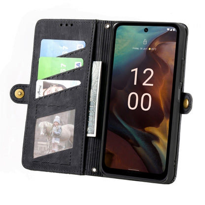 For Nokia XR21 Geometric Zipper Wallet Side Buckle Leather Phone Case(Black) - Nokia Cases by buy2fix | Online Shopping UK | buy2fix