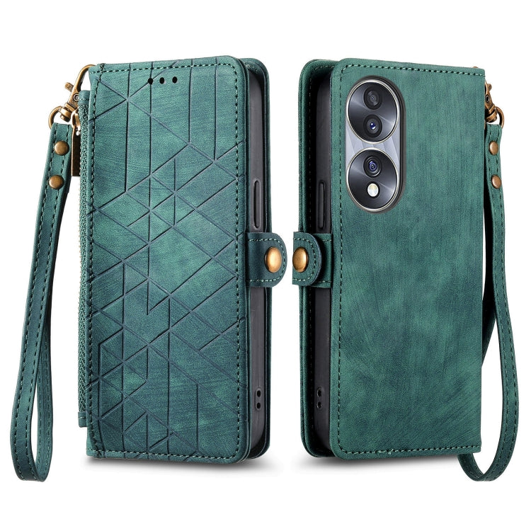 For Honor 70 Geometric Zipper Wallet Side Buckle Leather Phone Case(Green) - Honor Cases by buy2fix | Online Shopping UK | buy2fix