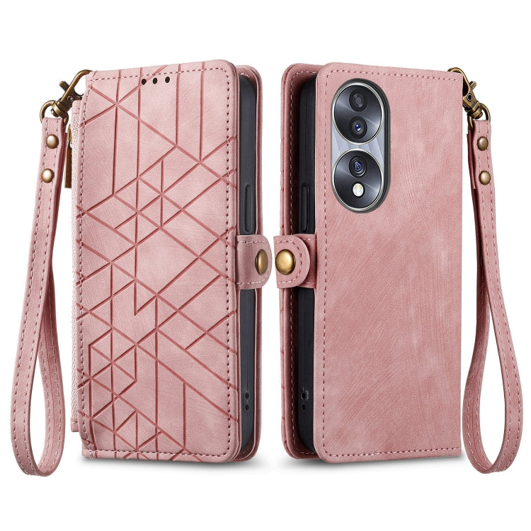 For Honor X8A Geometric Zipper Wallet Side Buckle Leather Phone Case(Pink) - Honor Cases by buy2fix | Online Shopping UK | buy2fix
