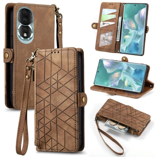 For Honor 80 Geometric Zipper Wallet Side Buckle Leather Phone Case(Brown) - Honor Cases by buy2fix | Online Shopping UK | buy2fix