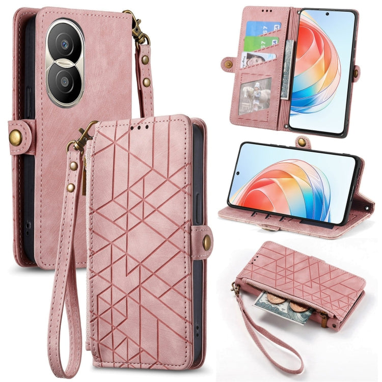 For Honor X40i Geometric Zipper Wallet Side Buckle Leather Phone Case(Pink) - Honor Cases by buy2fix | Online Shopping UK | buy2fix