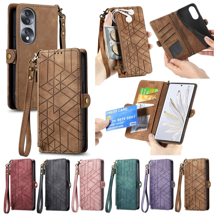 For Honor 80 Pro Geometric Zipper Wallet Side Buckle Leather Phone Case(Brown) - Honor Cases by buy2fix | Online Shopping UK | buy2fix