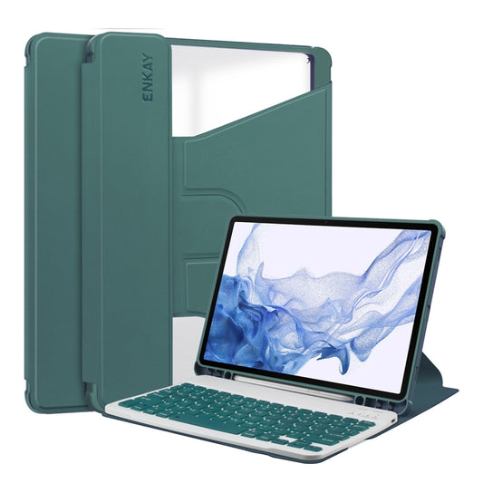 For Samsung Galaxy Tab S9 ENKAY 360 Degree Rotation Leather TPU Smart Case with Wireless Keyboard(Dark Green) - Galaxy Tab S9 Cases by ENKAY | Online Shopping UK | buy2fix