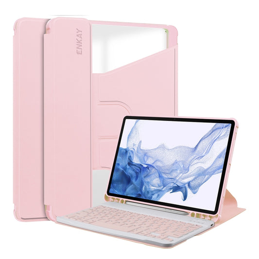 For Samsung Galaxy Tab S9 ENKAY 360 Degree Rotation Leather TPU Smart Case with Wireless Keyboard(Pink) - Galaxy Tab S9 Cases by ENKAY | Online Shopping UK | buy2fix
