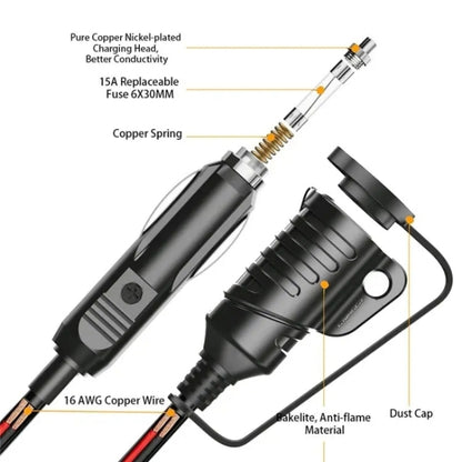 TR-29 Car Cigarette Lighter Extension Cord Male Plug to Female Socket with 16AWG Extender Cable - Car Charger by buy2fix | Online Shopping UK | buy2fix