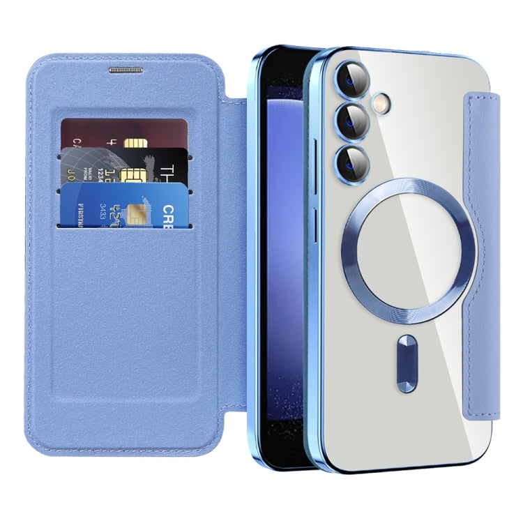 For Samsung Galaxy S23 FE 5G Shield Magsafe RFID Anti-theft Rhombus Leather Phone Case(Blue) - Galaxy S23 FE 5G Cases by buy2fix | Online Shopping UK | buy2fix