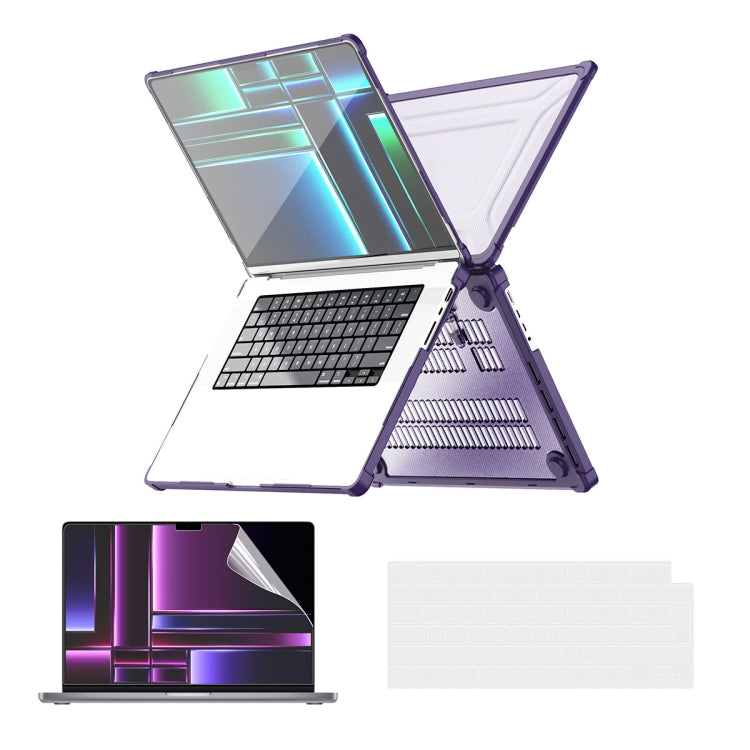 For MacBook Pro 14.2 A2442/A2779 ENKAY Hat-Prince 3 in 1 Protective Bracket Case Cover Hard Shell with TPU Keyboard Film / PET Screen Protector, Version:US(Purple) - MacBook Pro Cases by ENKAY | Online Shopping UK | buy2fix