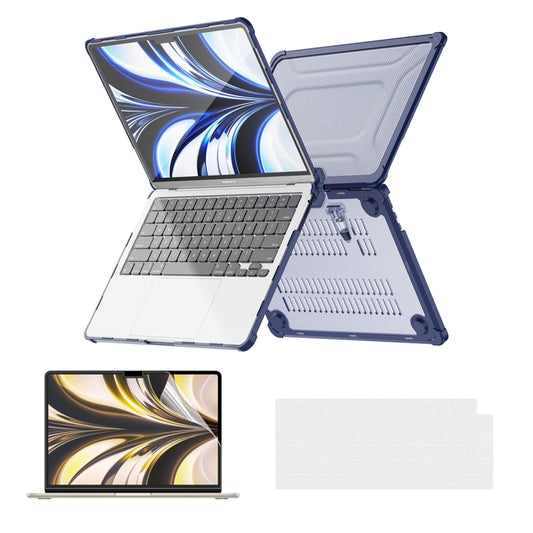 For MacBook Air 13.6 2022/2024  A2681 (M2) / A3113  (M3) ENKAY Hat-Prince 3 in 1 Protective Bracket Case Cover Hard Shell with TPU Keyboard Film / PET Screen Protector, Version:EU(Dark Blue) - MacBook Air Cases by ENKAY | Online Shopping UK | buy2fix