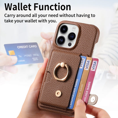 For iPhone 15 Pro Max Litchi Leather Oil Edge Ring Card Back Phone Case(Brown) - iPhone 15 Pro Max Cases by buy2fix | Online Shopping UK | buy2fix